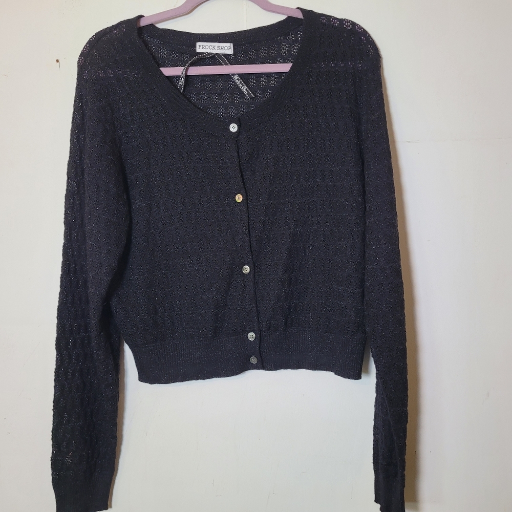 Frock Shop Black And Metallic Button Up Viscose Cardigan Size XL